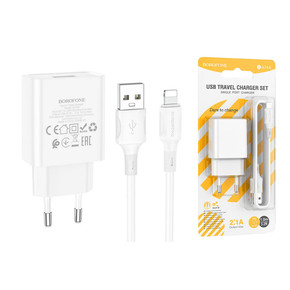 СЗУ USB + кабель Lightning BOROFONE BA74A Aspirer charger 2100 mAh