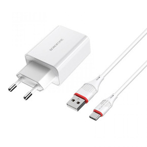 Сетевое зарядное устройство USB + кабель Type-C BOROFONE BA21A QC3,0